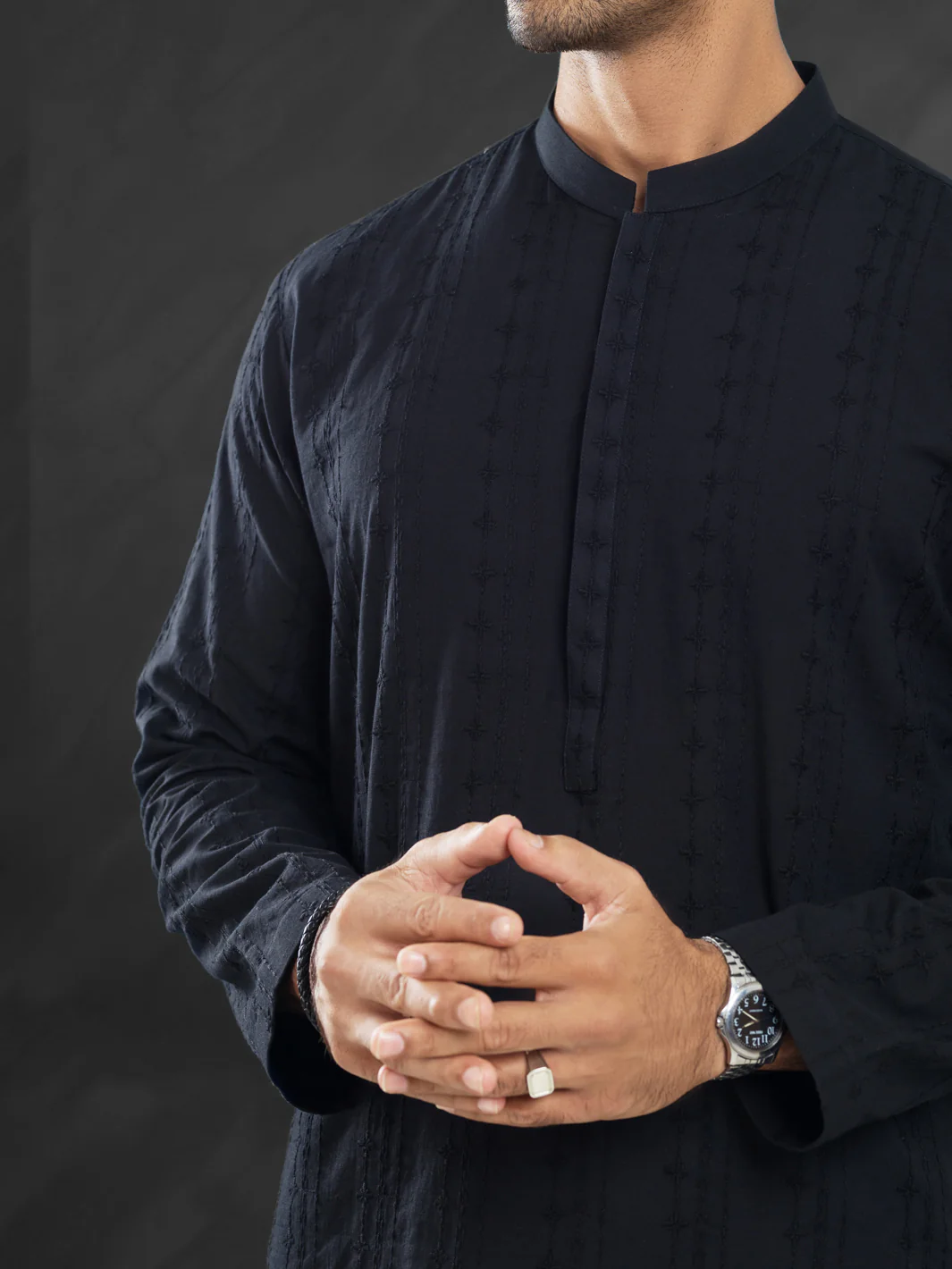 Black Cotton Kurta - AL-K-1171B - Image 3