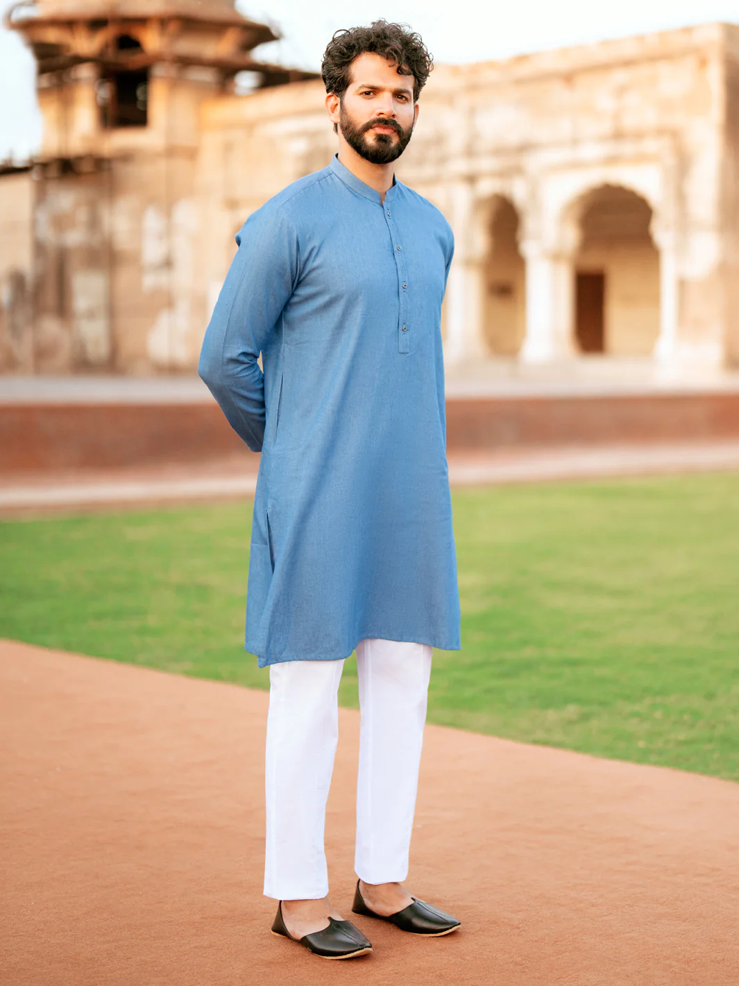 Denim Blue Blended Kurta - AL-K-1172