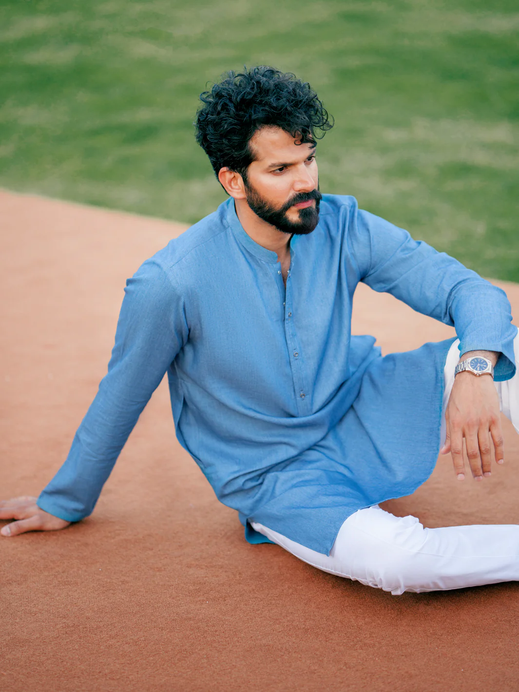 Denim Blue Blended Kurta - AL-K-1172 - Image 4