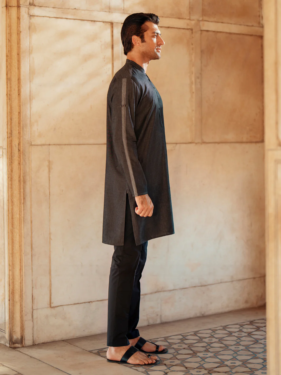 Grey Blended Kurta - AL-K-1175 - Image 3