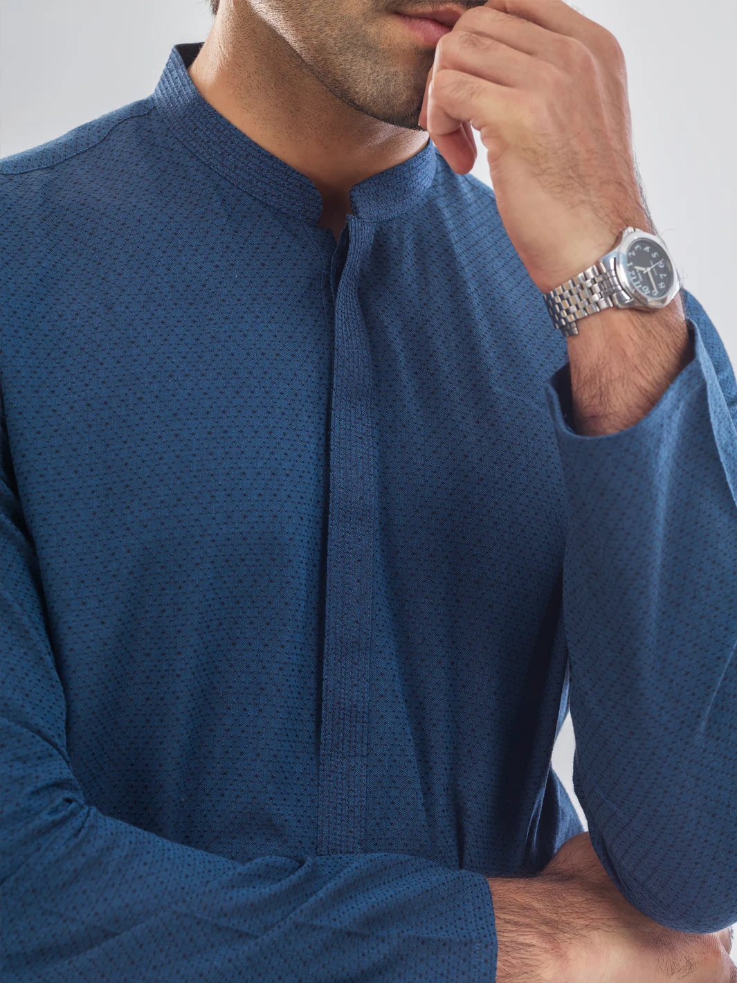 Blue Cotton Kurta - AL-K-1176A - Image 4