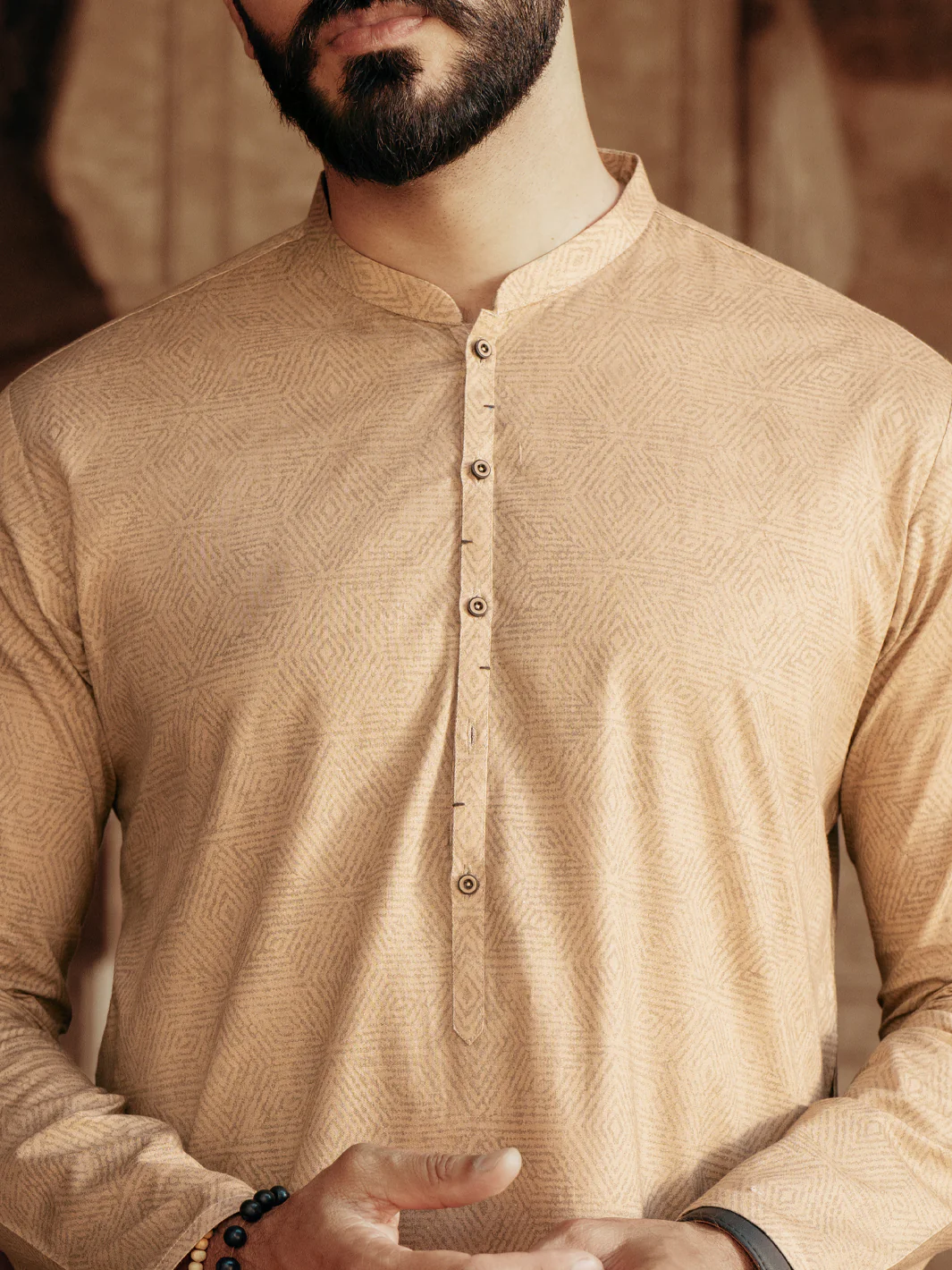 Light Brown Cotton Kurta - AL-K-1183 - Image 3