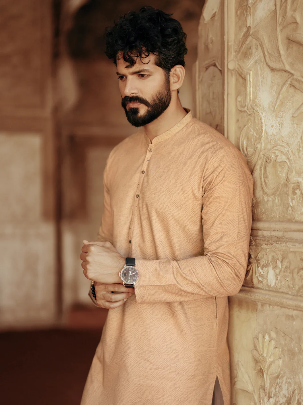 Light Brown Cotton Kurta - AL-K-1183 - Image 4