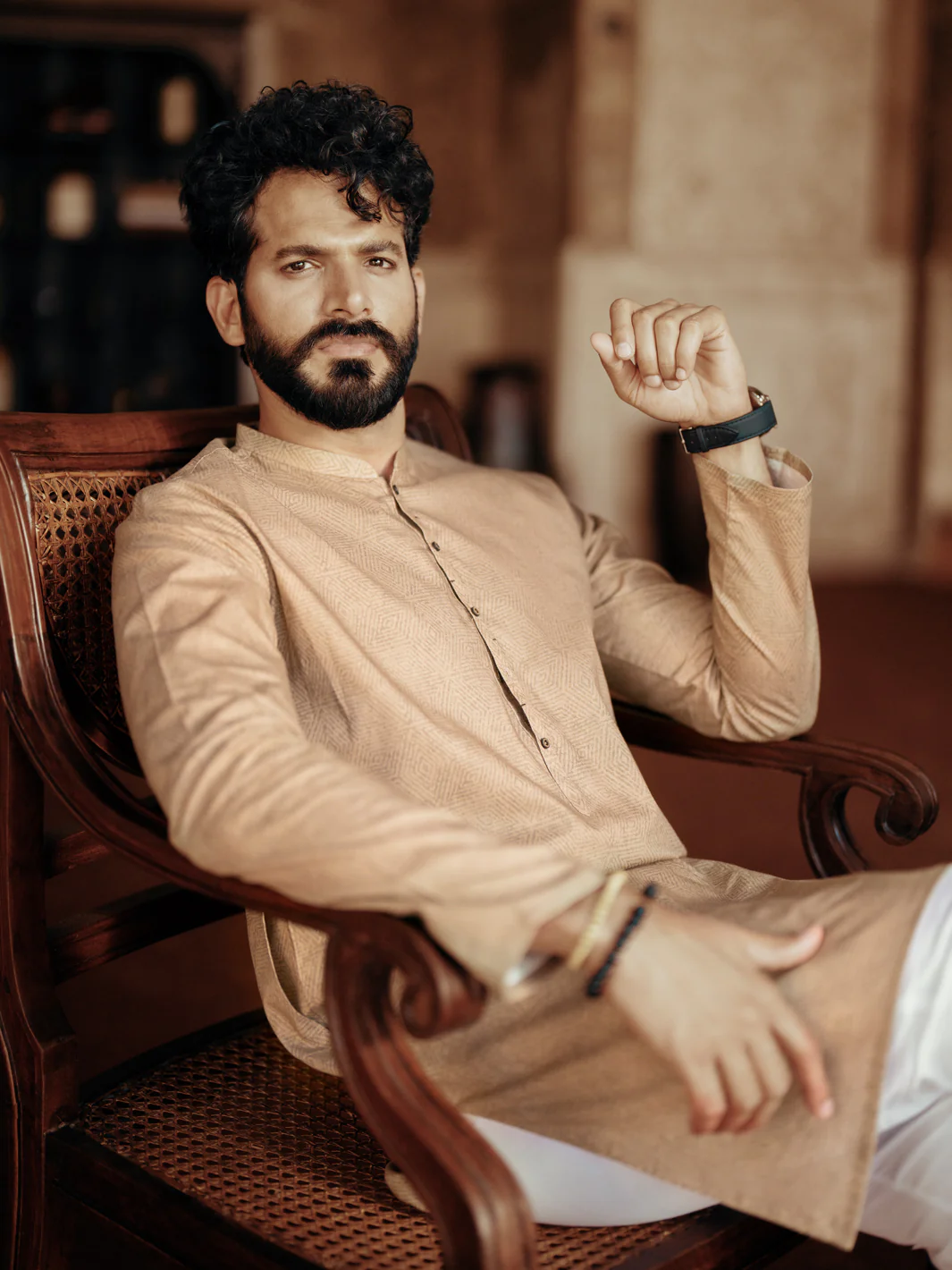 Light Brown Cotton Kurta - AL-K-1183 - Image 5