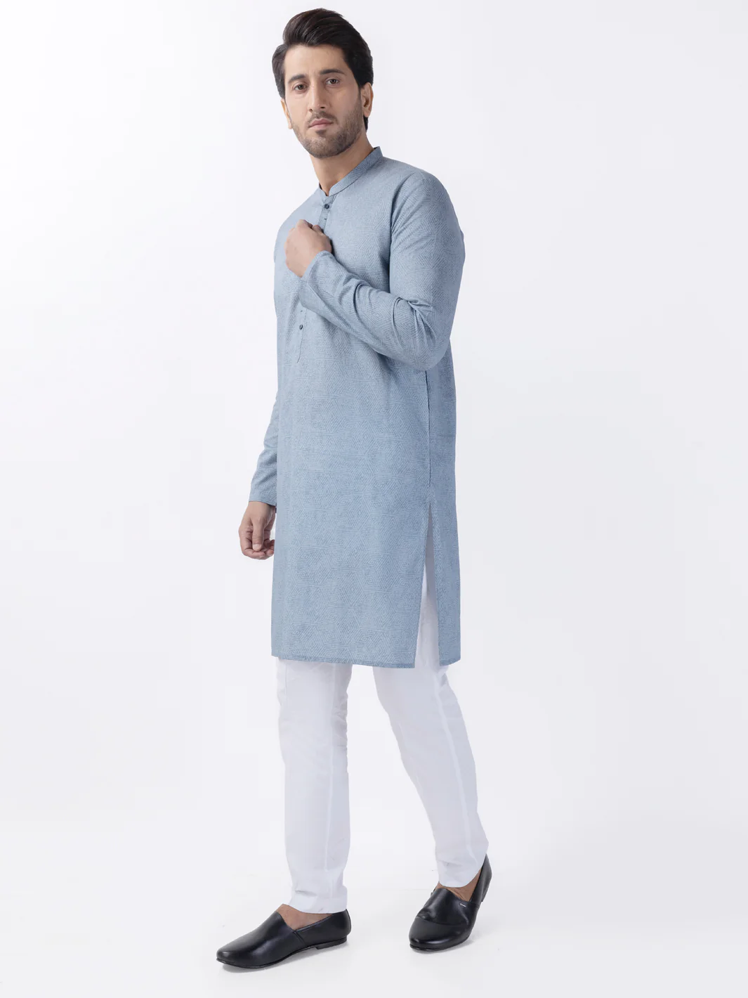 Blue Cotton Kurta - AL-K-1184 - Image 3