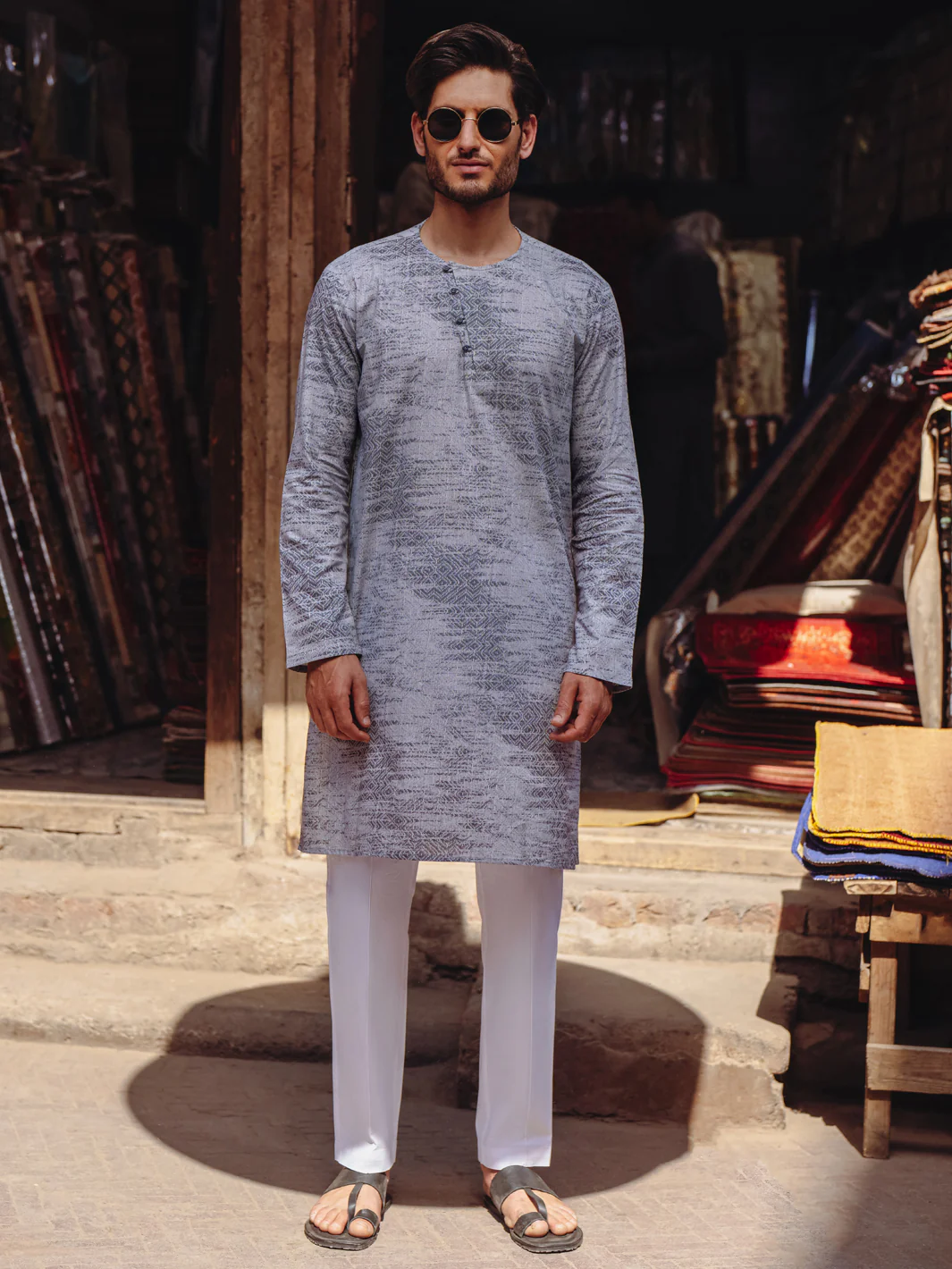 Grey Cotton Kurta - AL-K-1186
