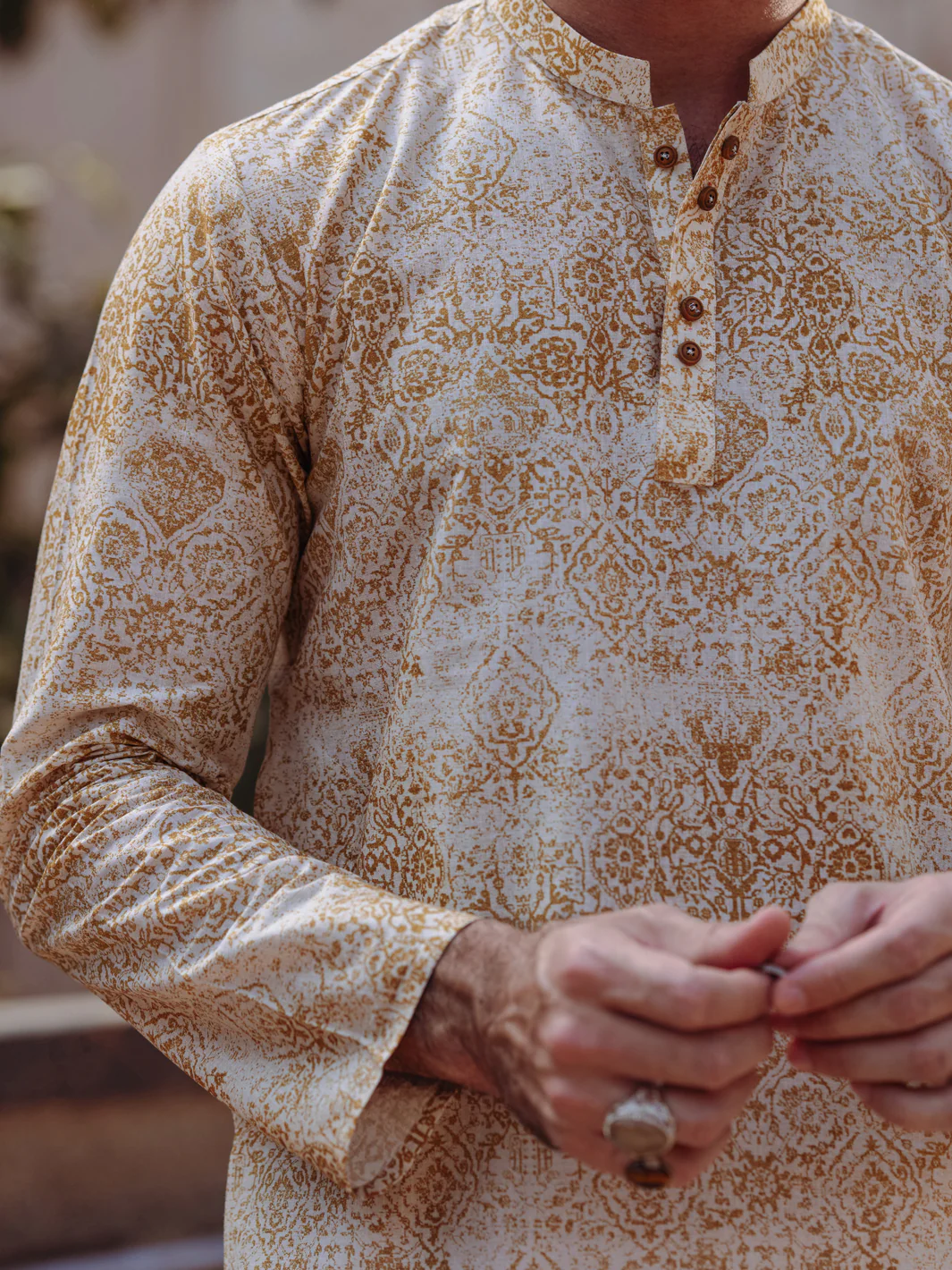 Mustard Cotton Kurta - AL-K-1187 - Image 2
