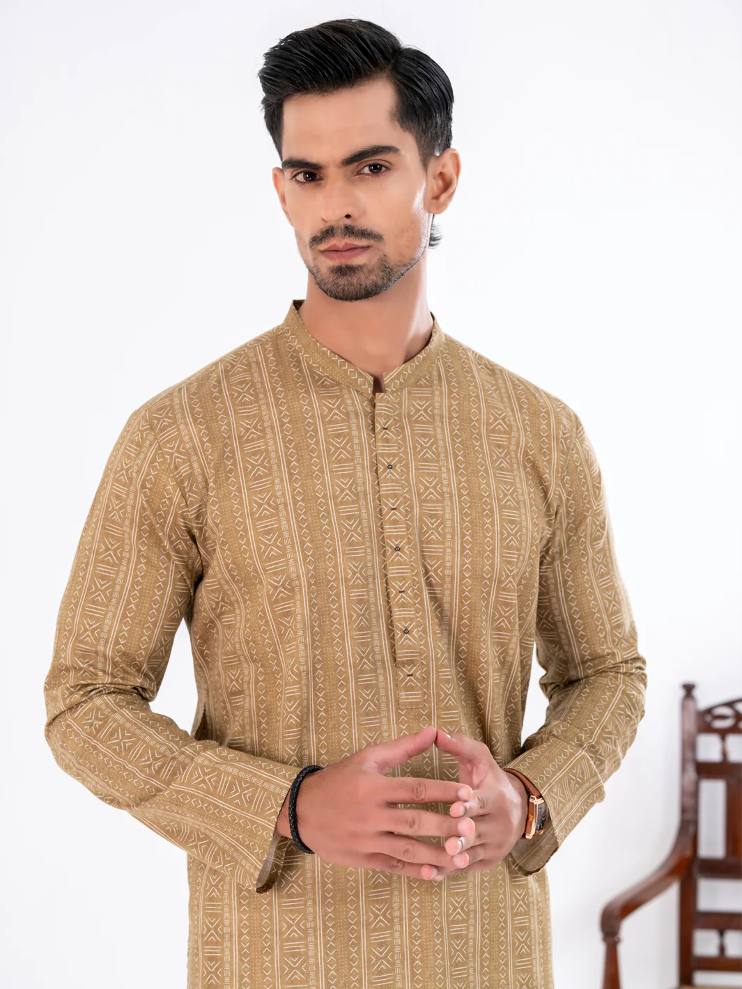 Light Green Cotton Kurta - AL-K-1189 - Image 3