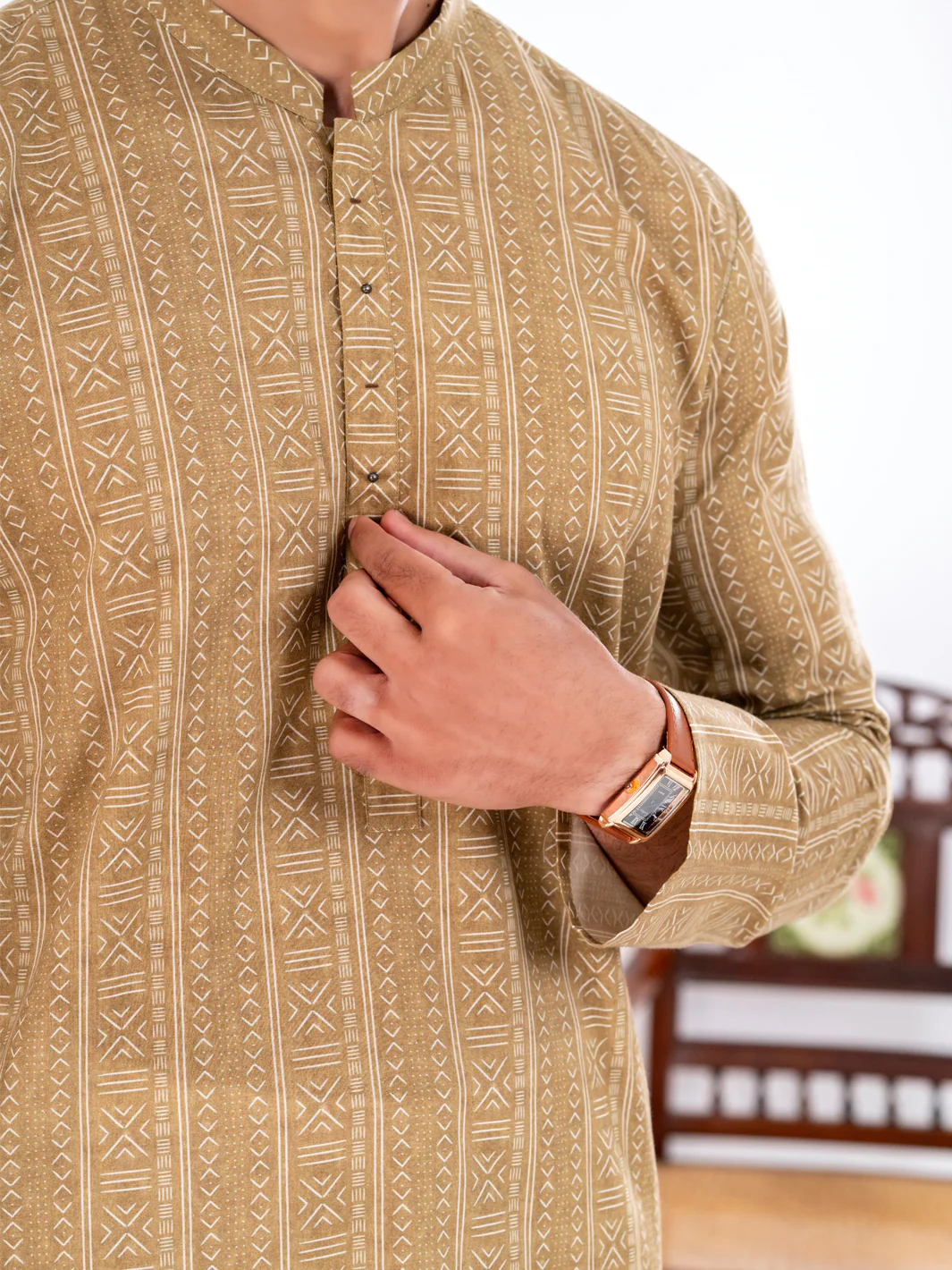 Light Green Cotton Kurta - AL-K-1189 - Image 4
