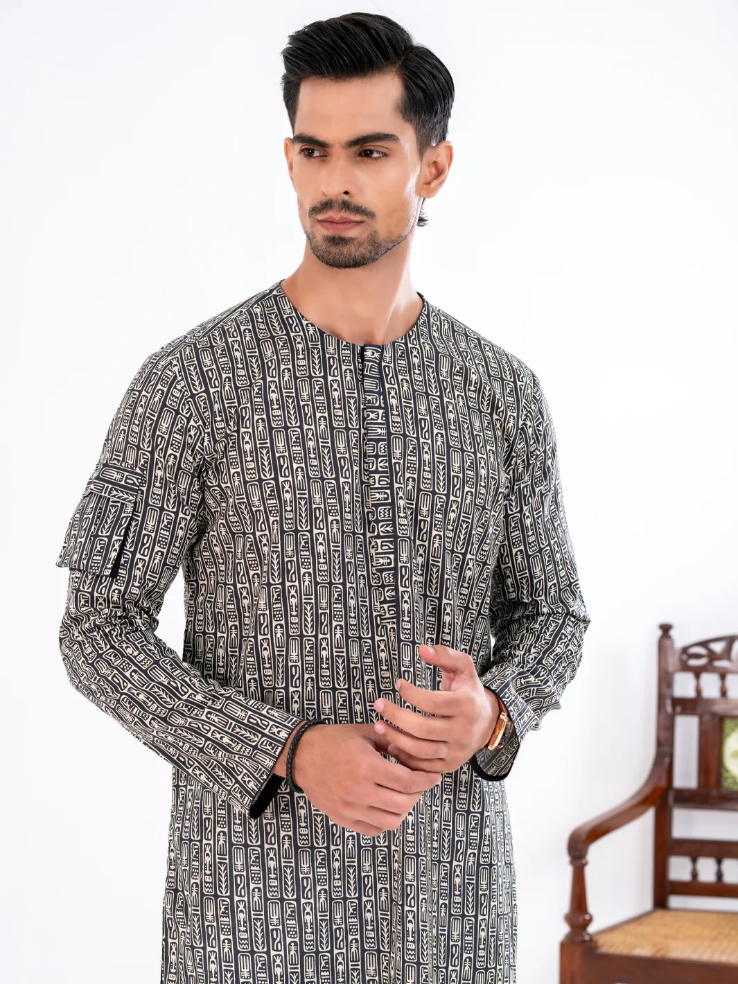 Black Cotton Kurta - AL-K-1193 - Image 3
