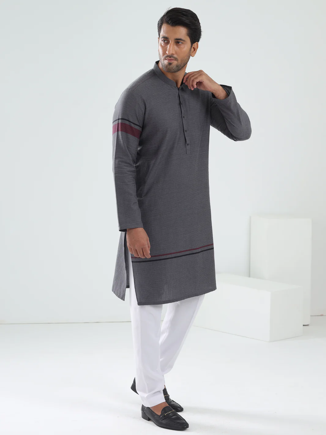 Grey Cotton Kurta - AL-K-1202 - Image 3