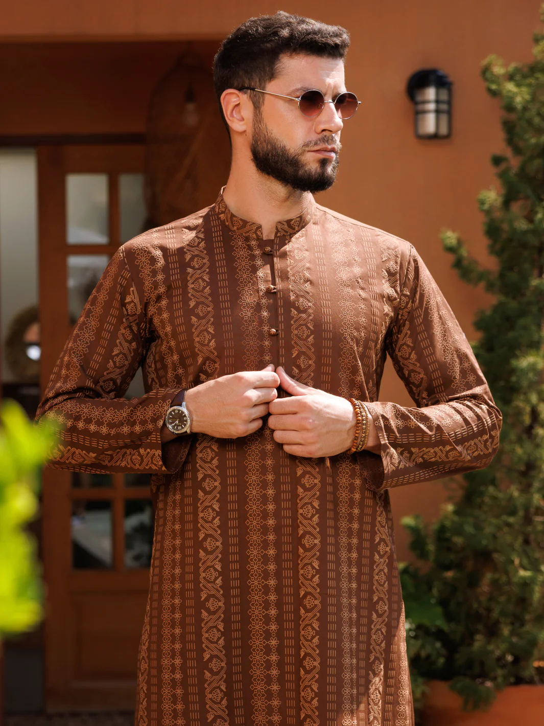 Brown Cotton Kurta - AL-K-1206B - Image 2