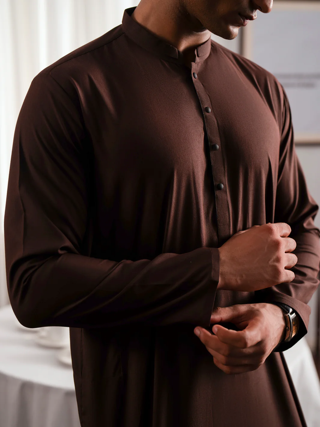 Dark Brown Blended Kurta - AL-K-1225B - Image 3