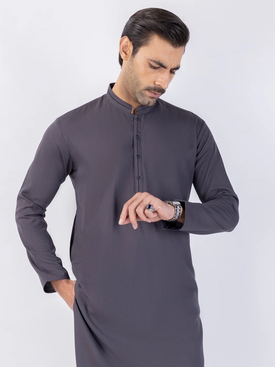 Grey Blended Kurta - AL-K-1226B - Image 2