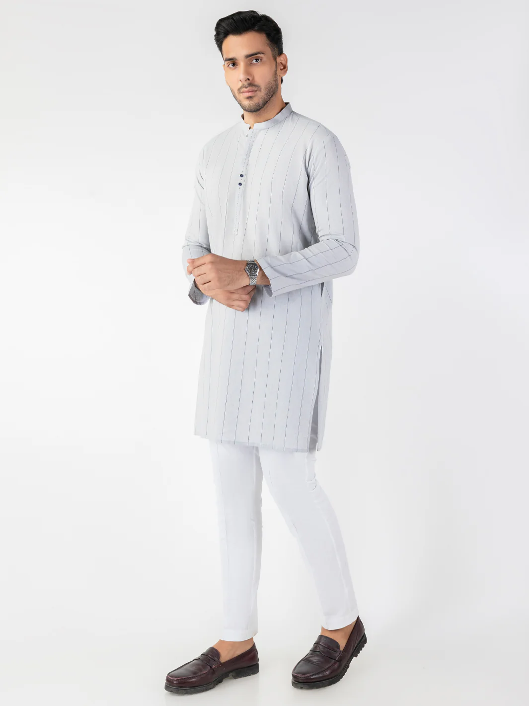 Light Blue Blended Kurta - AL-K-1229 - Image 4