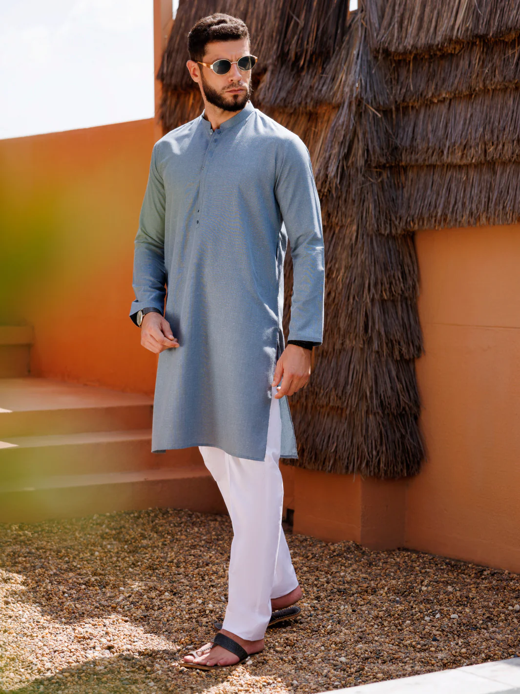 Light Blue Blended Kurta - AL-K-1238 - Image 2