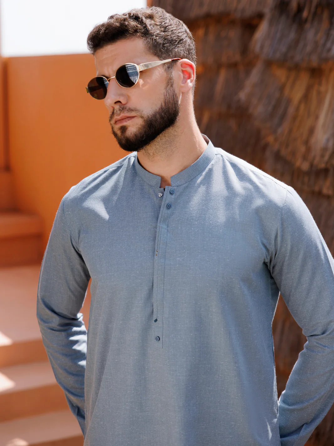 Light Blue Blended Kurta - AL-K-1238 - Image 4