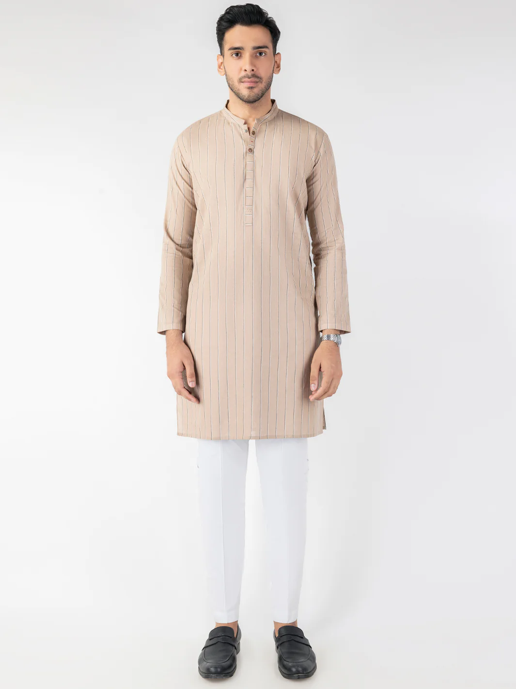 Light Brown Blended Kurta - AL-K-1246 - Image 3