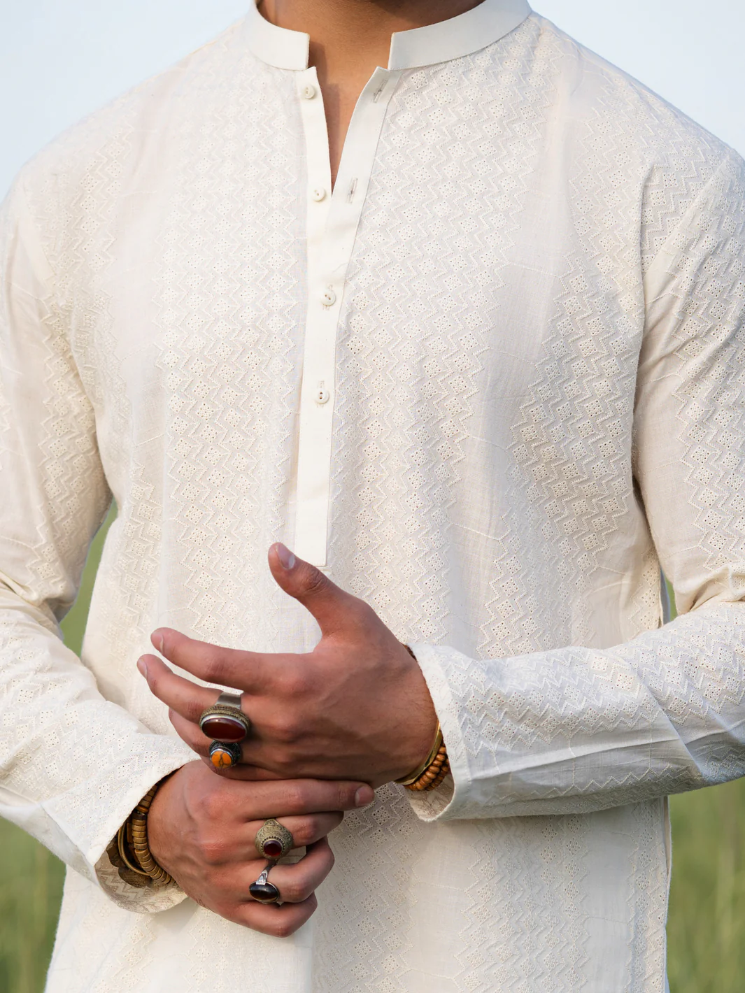 Cream Cotton Kurta - AL-K-1255A - Image 3