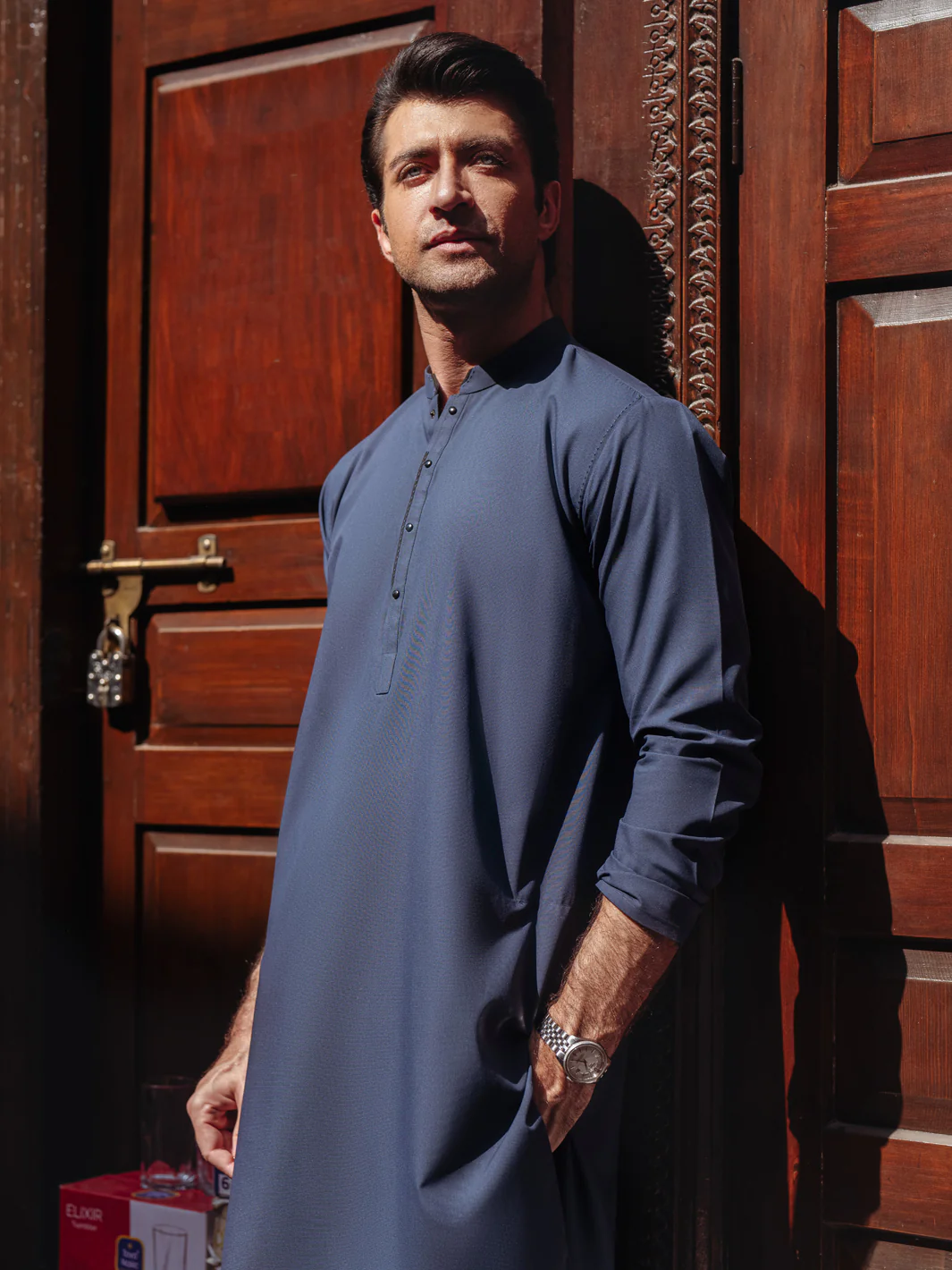Navy Blue Blended Kurta - AL-K-1263 - Image 2