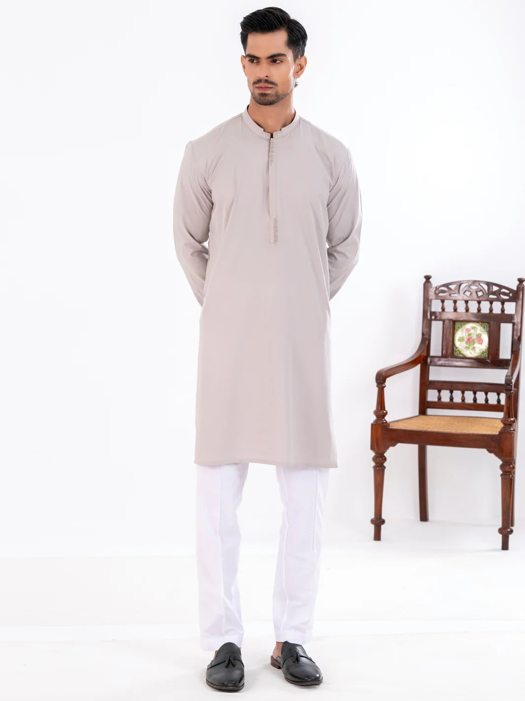 Ash Grey Blended Kurta - AL-K-1280