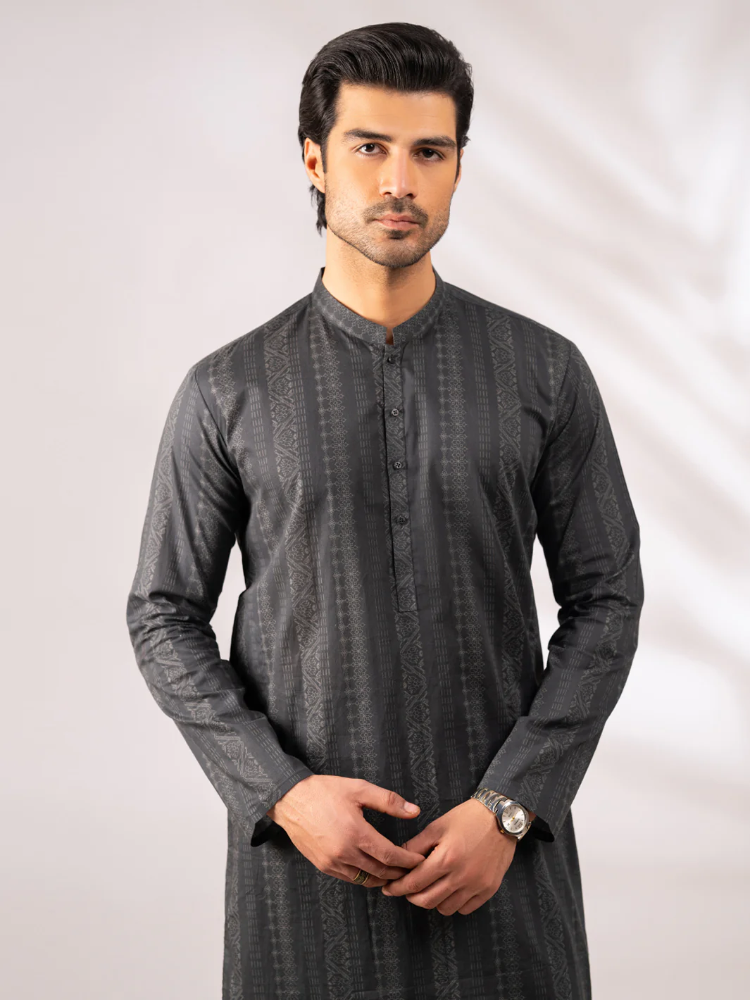Charcoal Grey Cotton Kurta - AL-K-1285 - Image 2