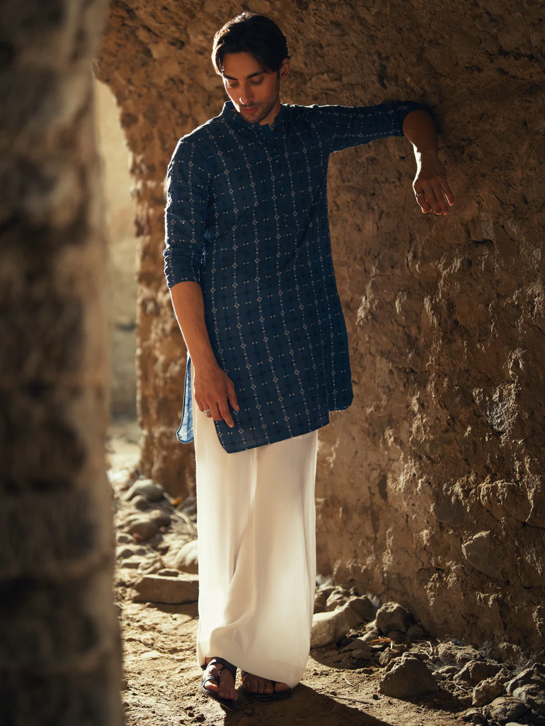 Blue Cotton Semi-Formal Kurta - AL-K-1287 - Image 3