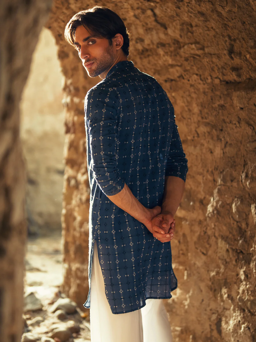 Blue Cotton Semi-Formal Kurta - AL-K-1287 - Image 4