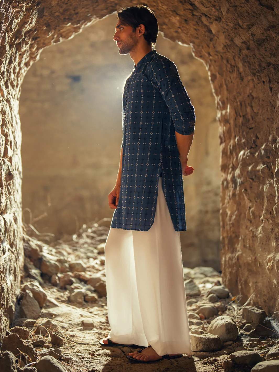 Blue Cotton Semi-Formal Kurta - AL-K-1287 - Image 5