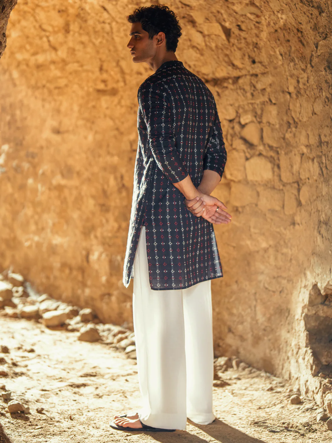 Black Cotton Semi-Formal Kurta - AL-K-1289 - Image 3