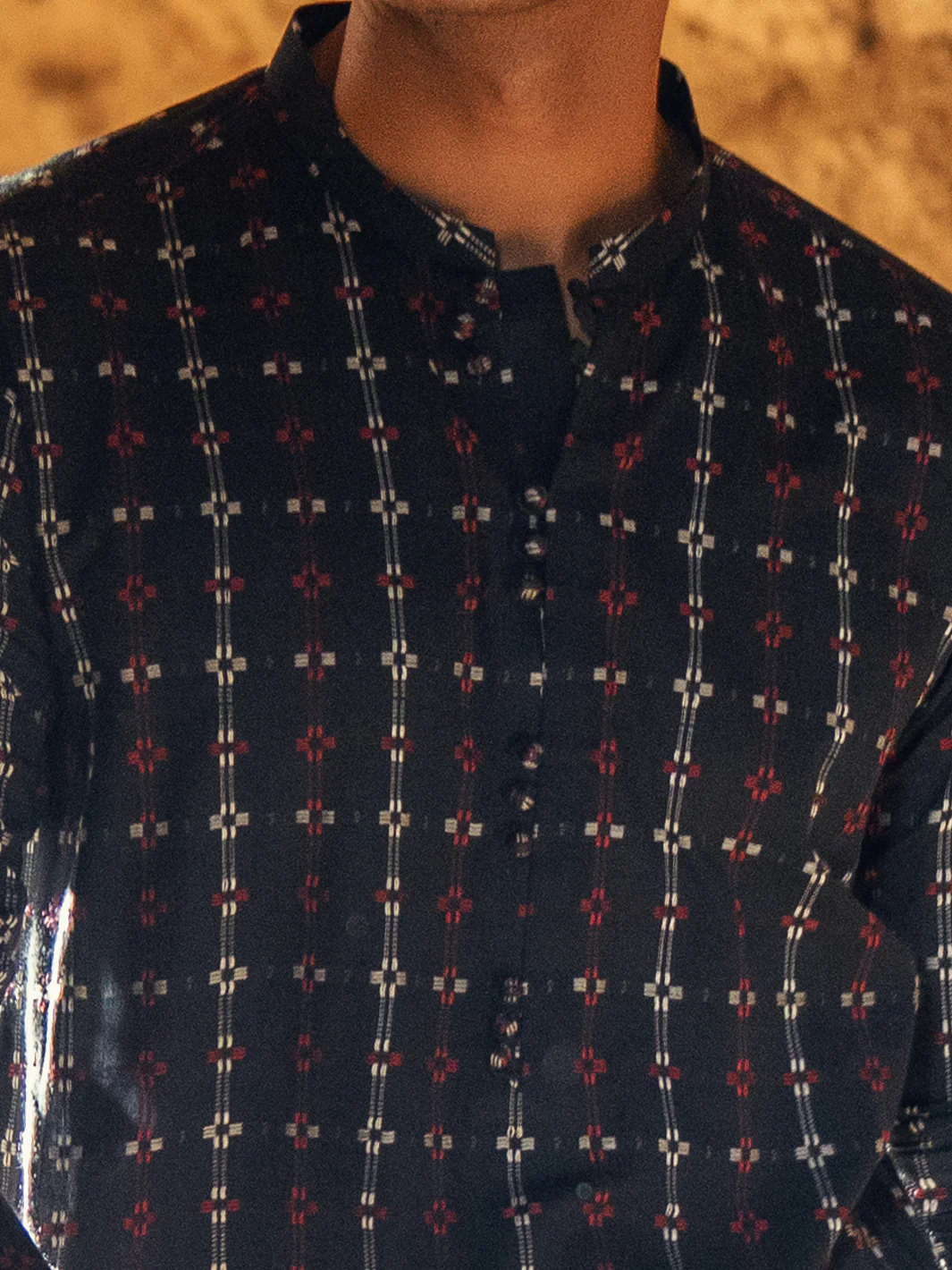 Black Cotton Semi-Formal Kurta - AL-K-1289 - Image 5