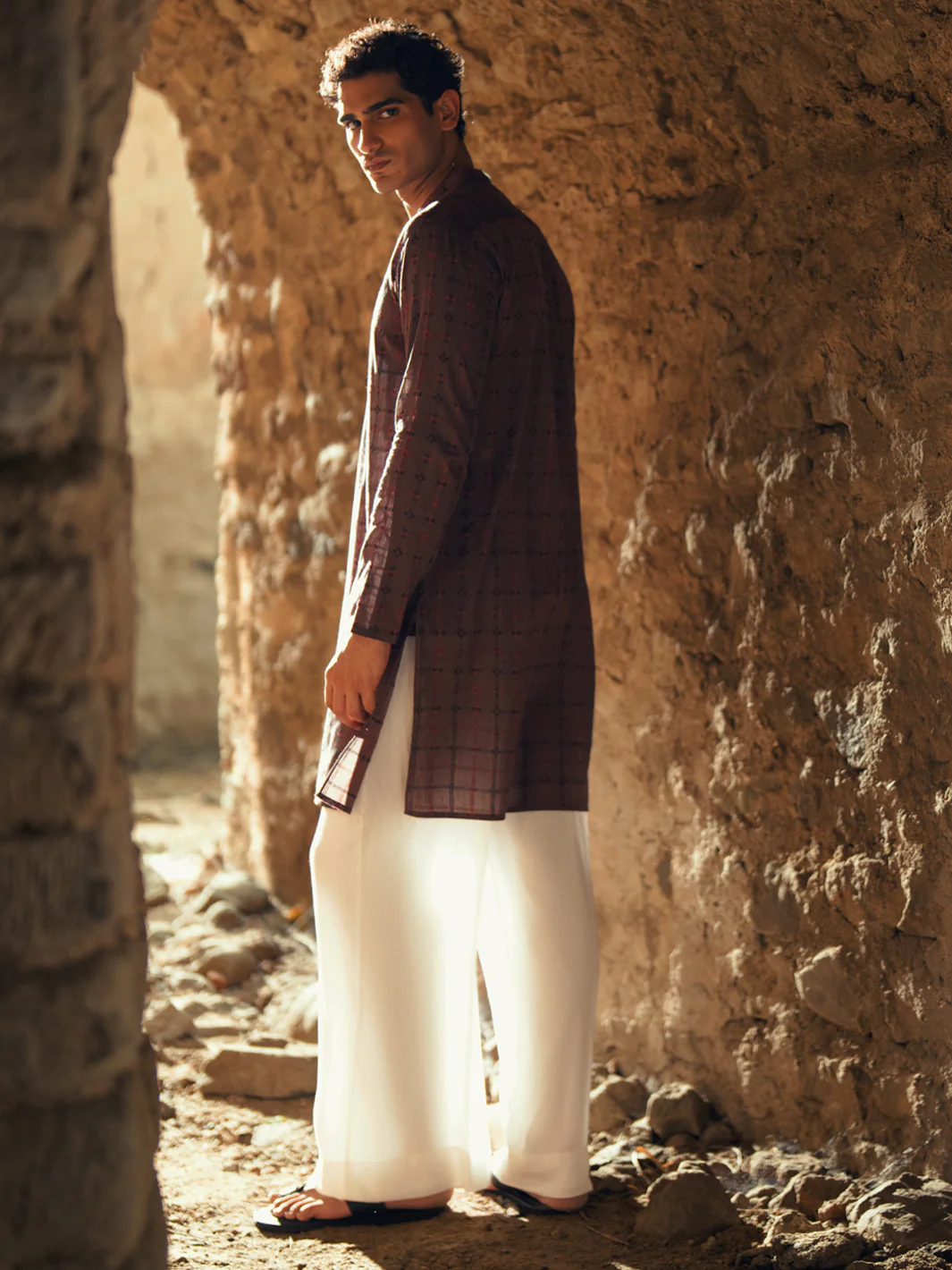 Brown Cotton Semi-Formal Kurta - AL-K-1290 - Image 3