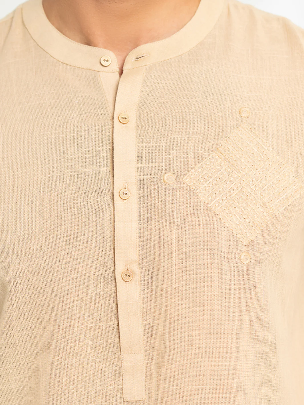 Beige Cotton Semi-Formal Kurta - AL-K-1291 - Image 4
