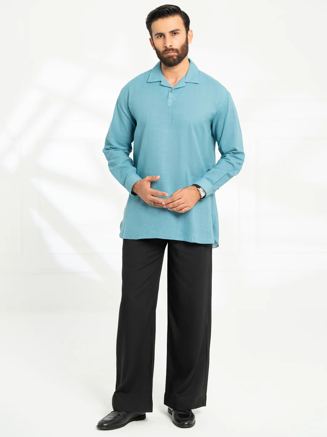 Blue Cotton Semi-Formal Kurta - AL-K-1293 - Image 4
