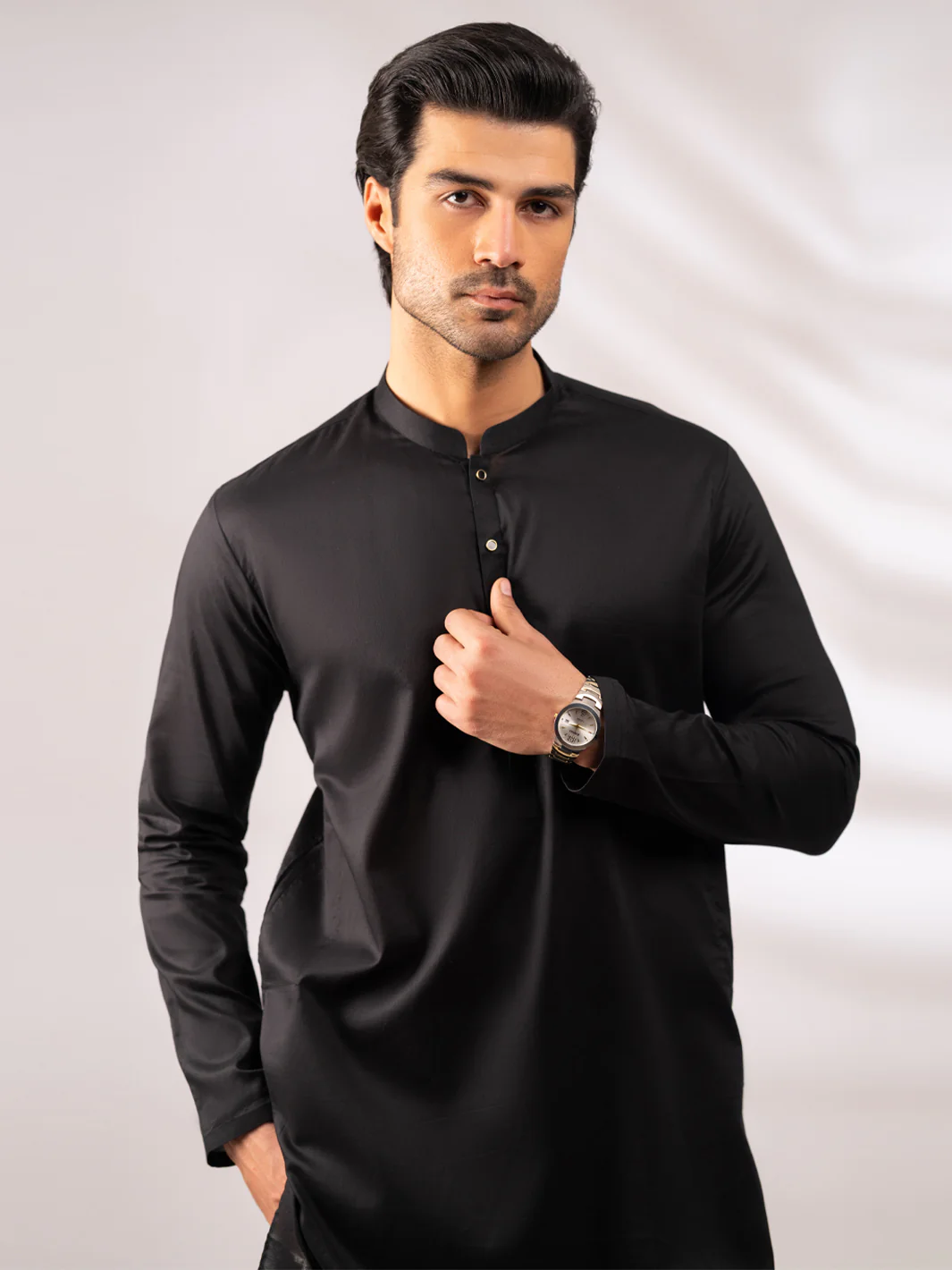 Black Plain Kurta - AL-K-1308 - Image 2