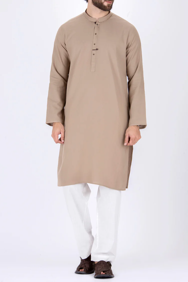 Beige Cotton Kurta - AL-K-685 - Image 3