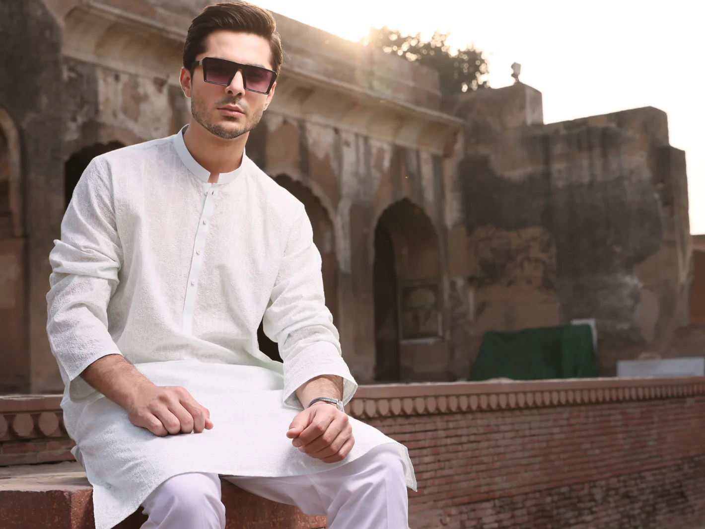 Sea Green Cotton Schiffli Kurta - AL-K-712A - Image 3