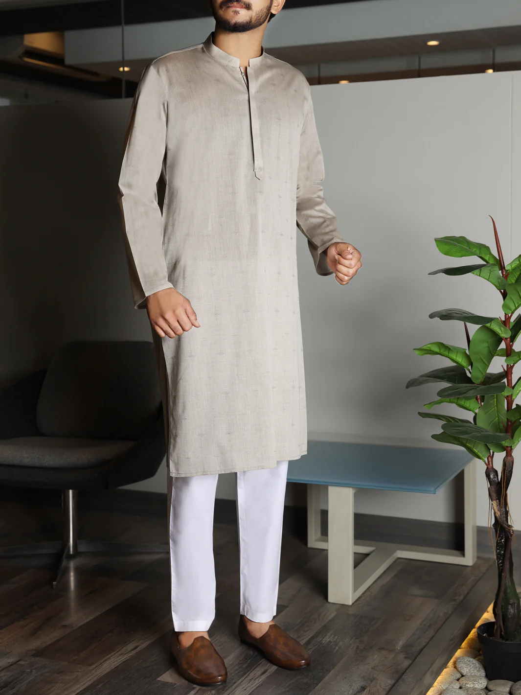 Light Gray Cotton Kurta - AL-K-812 - Image 3