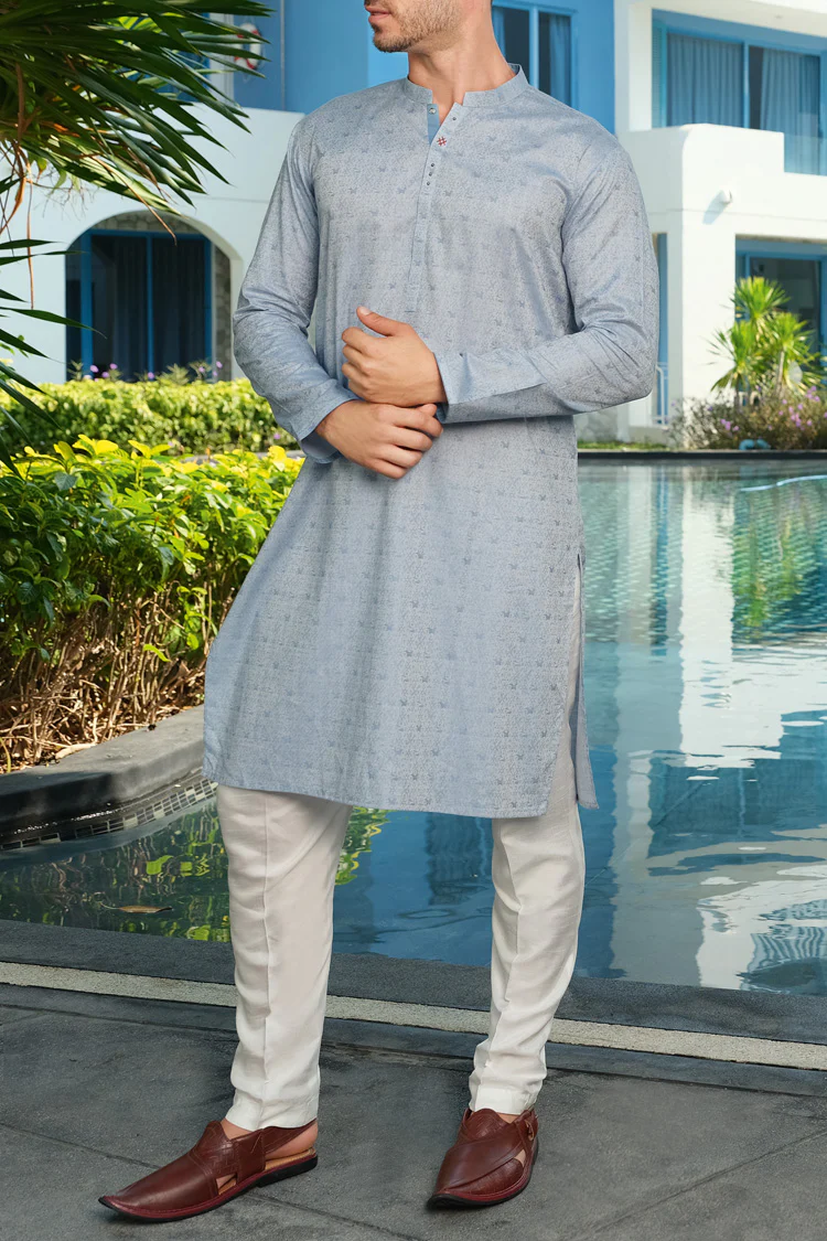 Light Blue Jacquard Kurta - AL-K-843