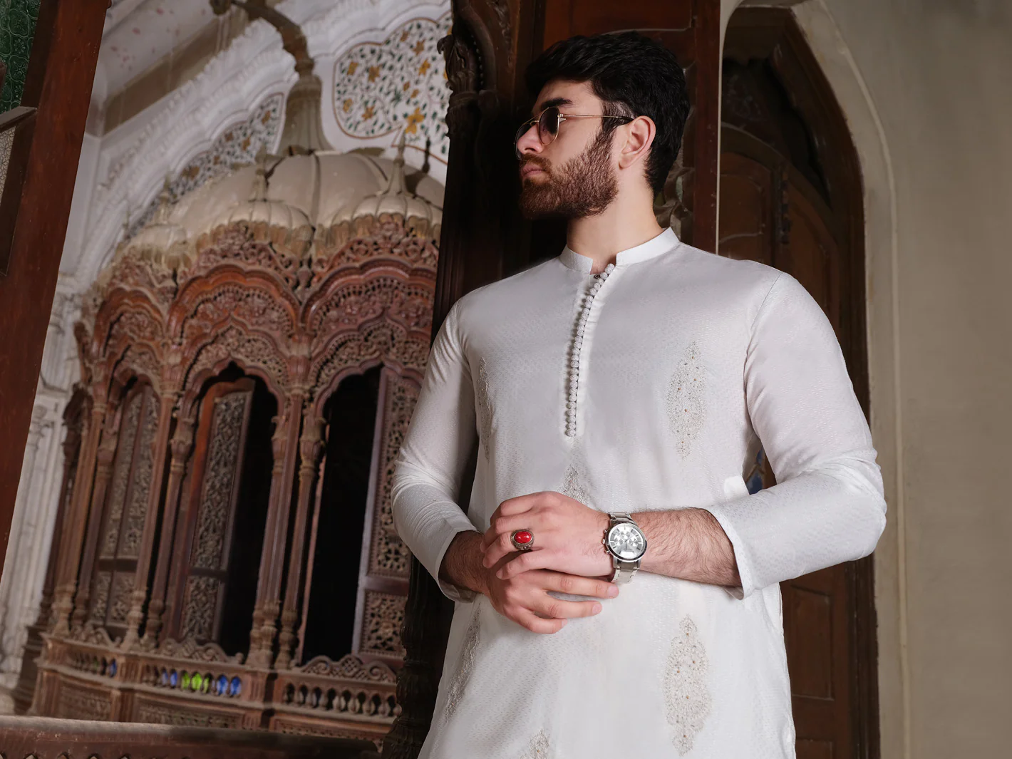 White Blended Kurta - AL-K-872 - Image 3
