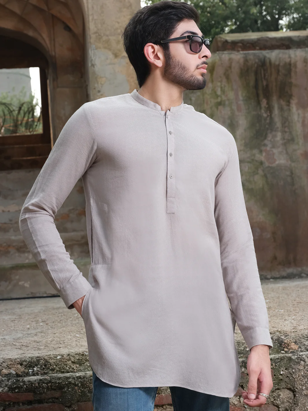Light Grey Woven Kurta - AL-K-874 - Image 3