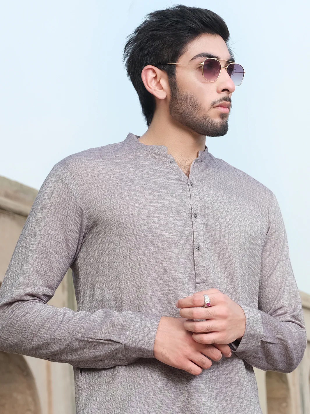 Light Grey Woven Kurta - AL-K-875 - Image 2