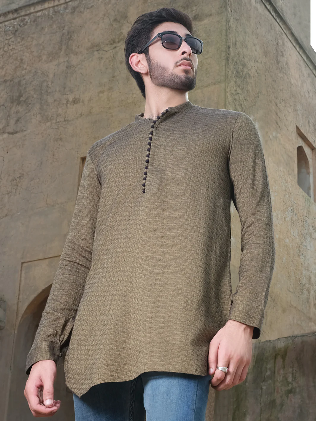 Green Woven Kurta - AL-K-876