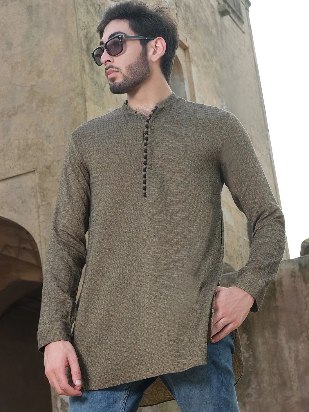 Green Woven Kurta - AL-K-876 - Image 3