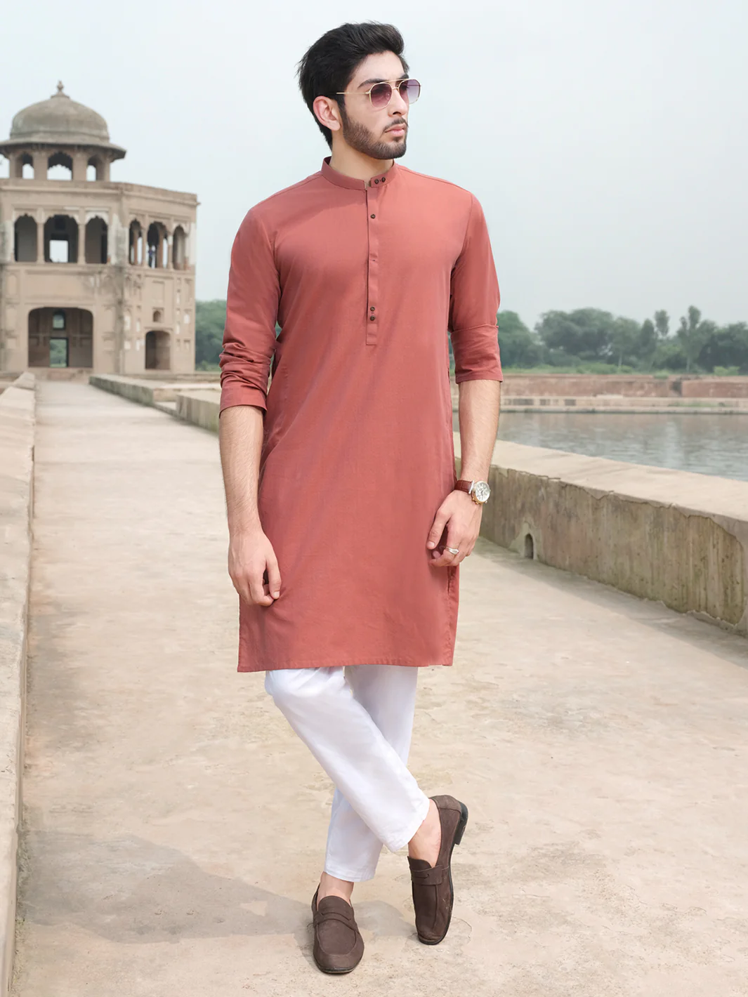 Rust Two-Tone Blended Kurta - AL-K-879