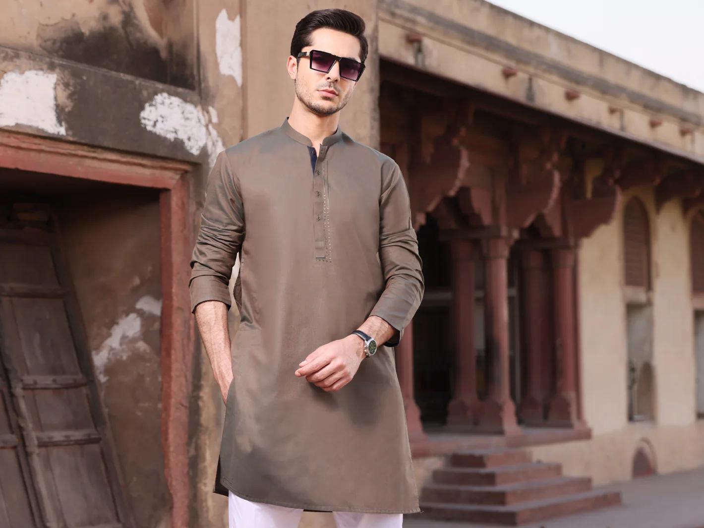 Olive Green Cotton Kurta - AL-K-902 - Image 3
