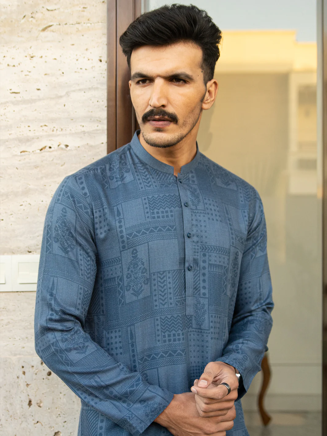 Blue Textured Kurta - AL-K-968 - Image 2