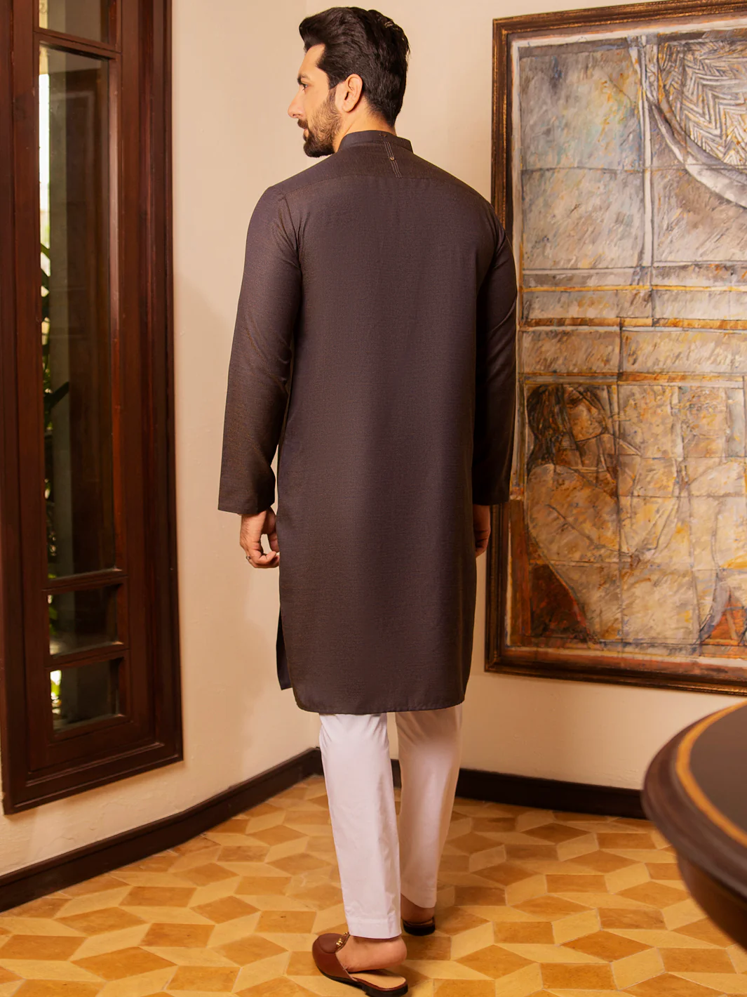 Dark Brown Blended Kurta - AL-K-972 - Image 3