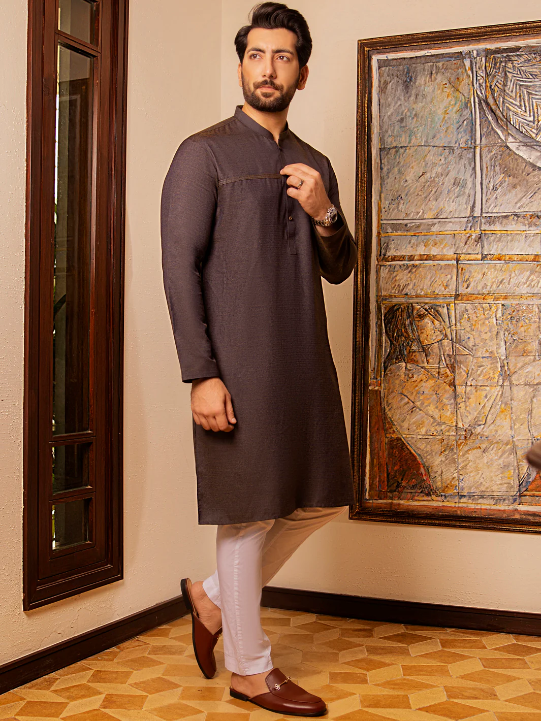 Dark Brown Blended Kurta - AL-K-972 - Image 4