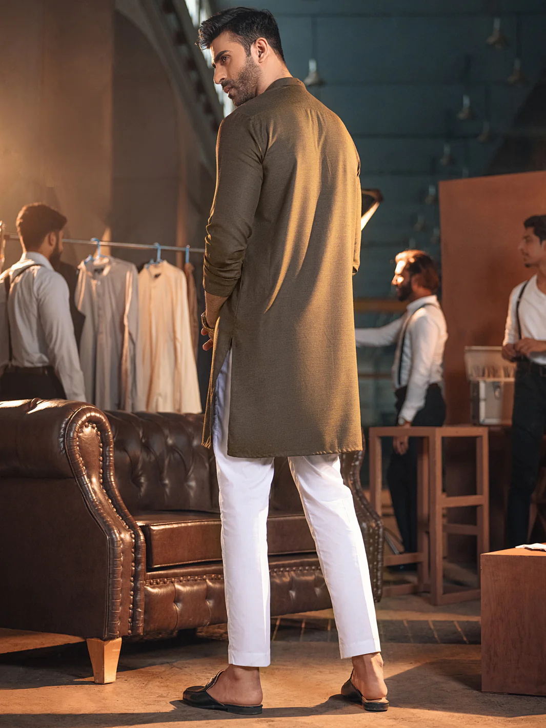 Olive Textured Kurta - AL-K-978 - Image 4